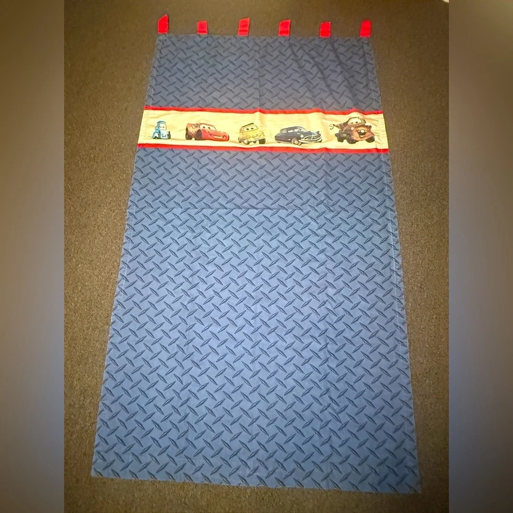 (2) Disney Pixar Cars Tab Top Curtain Panel Canvas Fabric Blue ,Red Tabs 42 x 72